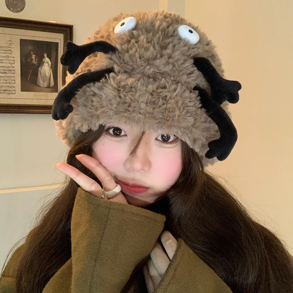 煤球搞怪毛线帽毛绒包头帽网红百搭堆堆帽大头帽子护耳卷边保暖帽