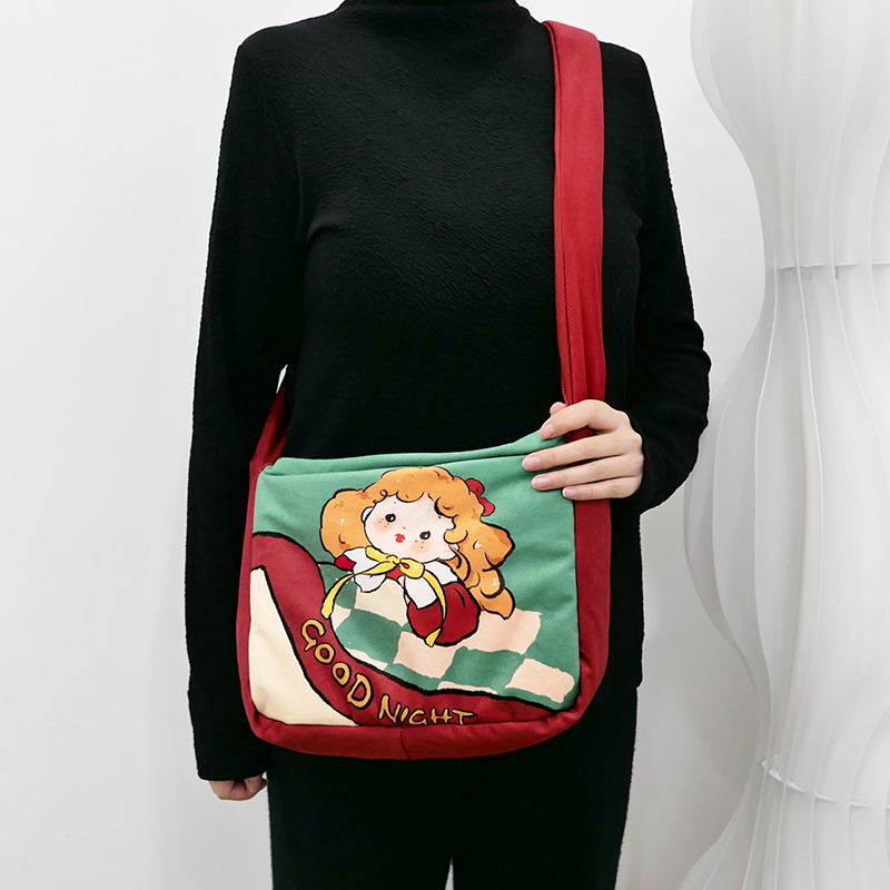 弘娜X苏格子插画师合作款 文艺可爱单肩流浪包女斜挎背包拉链布包