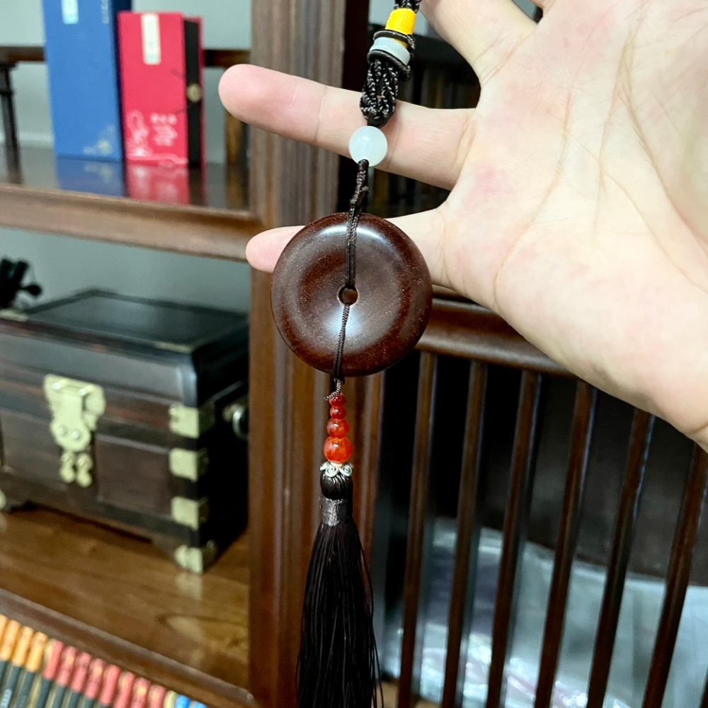 小叶紫檀平安扣吊坠男女车挂保平安挂件