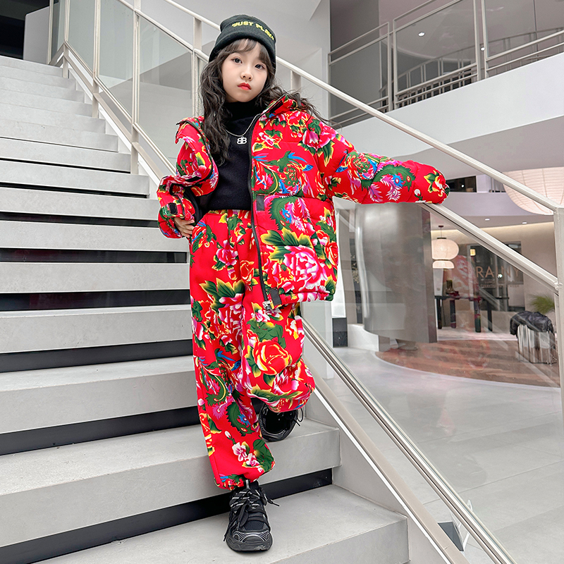女童东北大花袄加厚保暖冬装2023新款国潮风复古儿童棉服外穿炸街