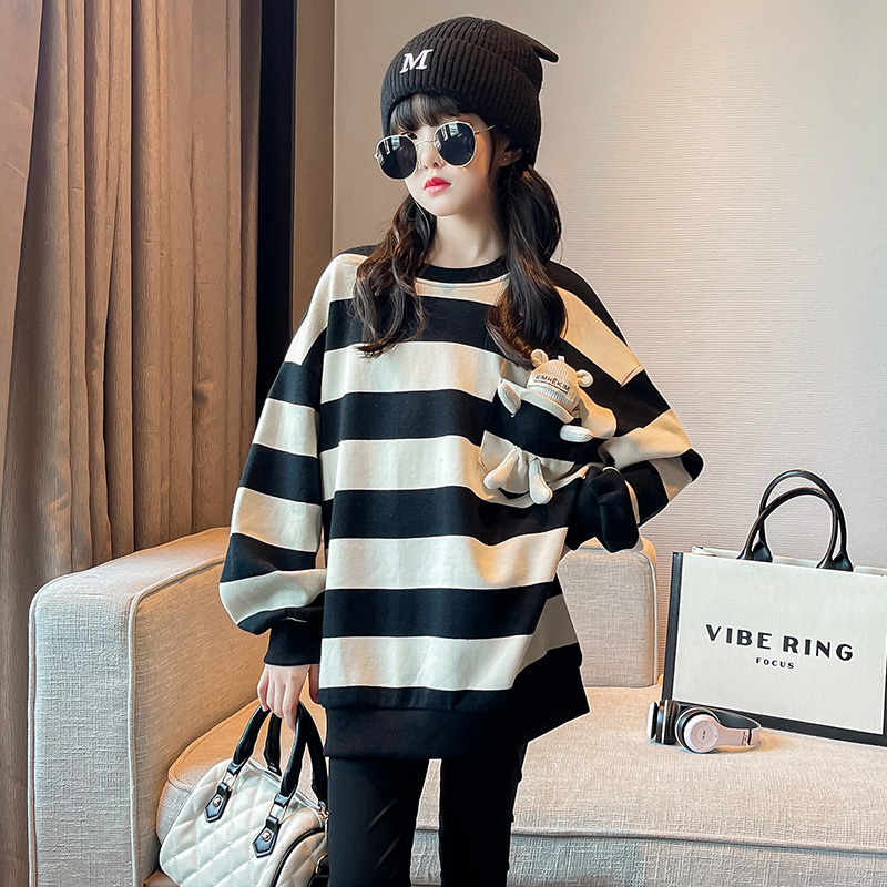 女童卫衣春秋2023新款中大儿童秋装衣服长袖韩版女孩上衣宽松条纹
