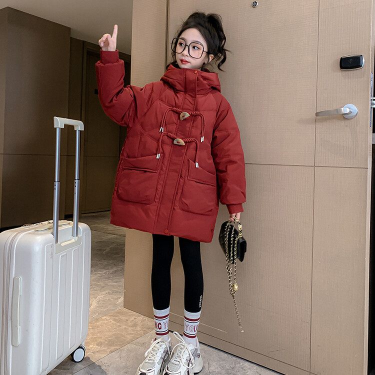 女童盘扣棉衣韩版洋气2023新款冬装中大儿童时尚连帽棉服加厚宽松