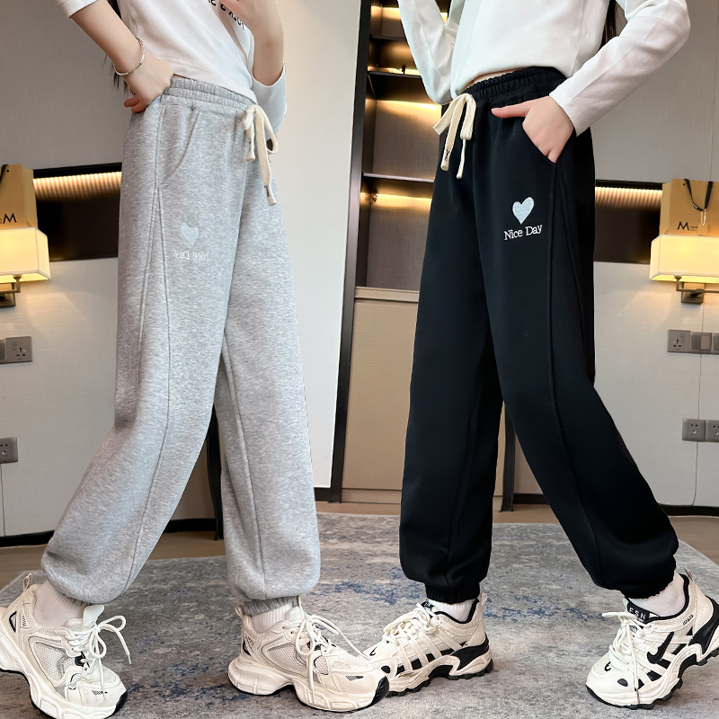 【实体标准】女童春款裤子春秋2024新款宽松儿童运动裤大童加厚卫裤