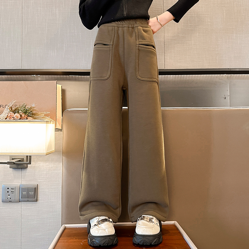 女童秋冬加绒裤子2023新款大童一体绒休闲冬装直筒腿裤儿童加厚裤