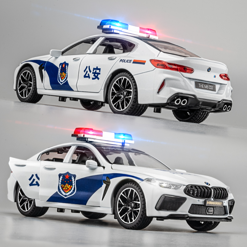大号仿真合金警车玩具宝馬M8玩具车奥迪小汽车男孩110公安特警车