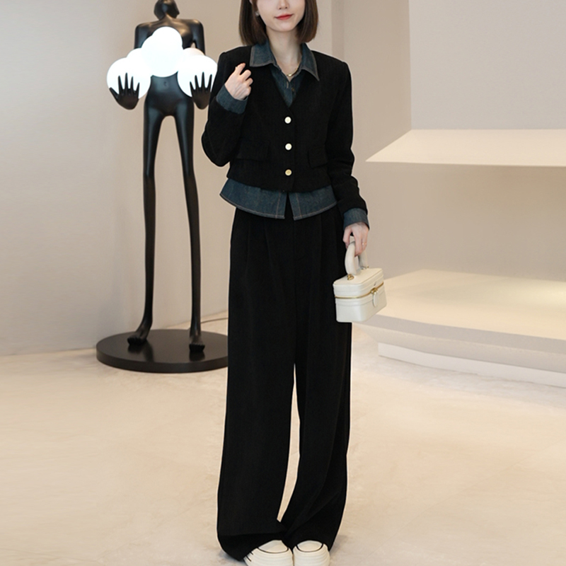 时尚套装女2024年春秋季复古高级感长袖外套上衣垂感阔腿裤两件套