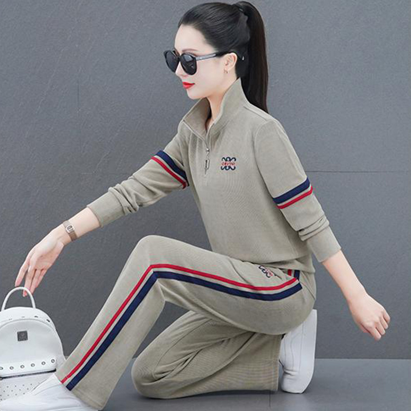 高含棉休闲运动套装女2024年春秋新款减龄洋气阔腿裤卫衣两件套潮