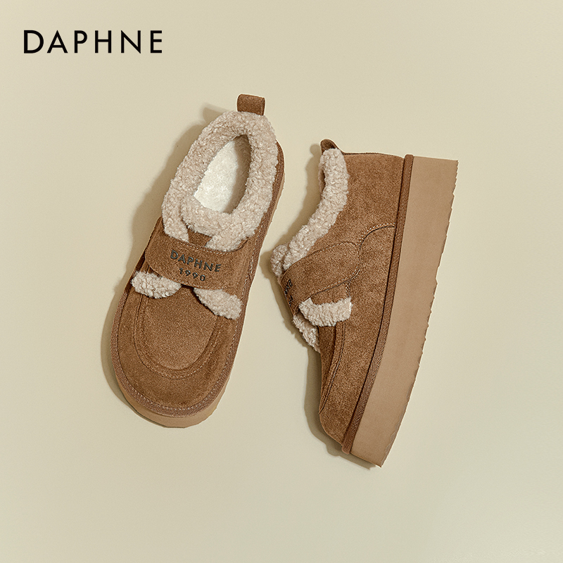 达芙妮保暖加绒雪地靴女2026秋冬季勃肯鞋厚底一脚蹬加绒百搭板鞋商品图