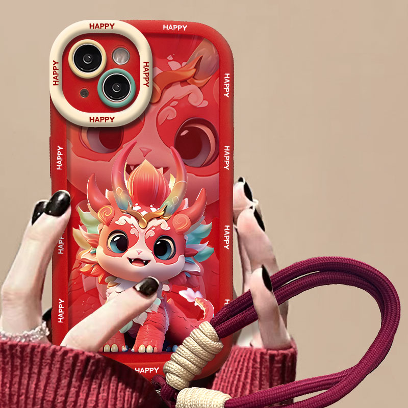 龙年卡通苹果15华为OPPO圆墩vivo防摔iPhone14promax个性手机壳女