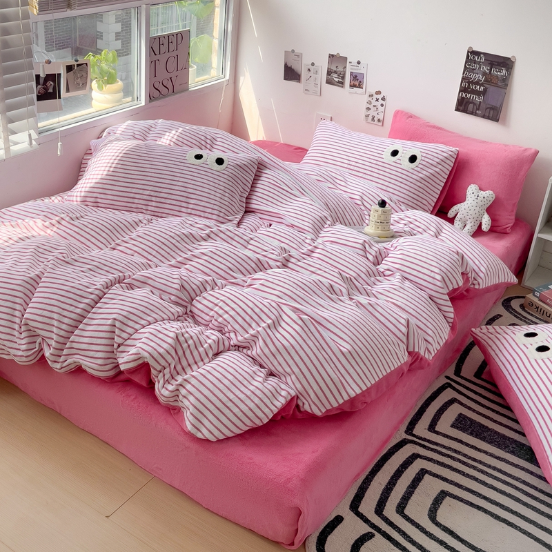 加厚牛奶绒四件套双面绒床上被套冬季珊瑚绒床笠三件套床单床套