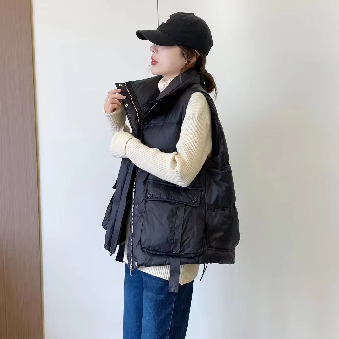 羽绒马甲外套女2023秋冬新款韩版短款翻领宽松休闲无袖背心马夹