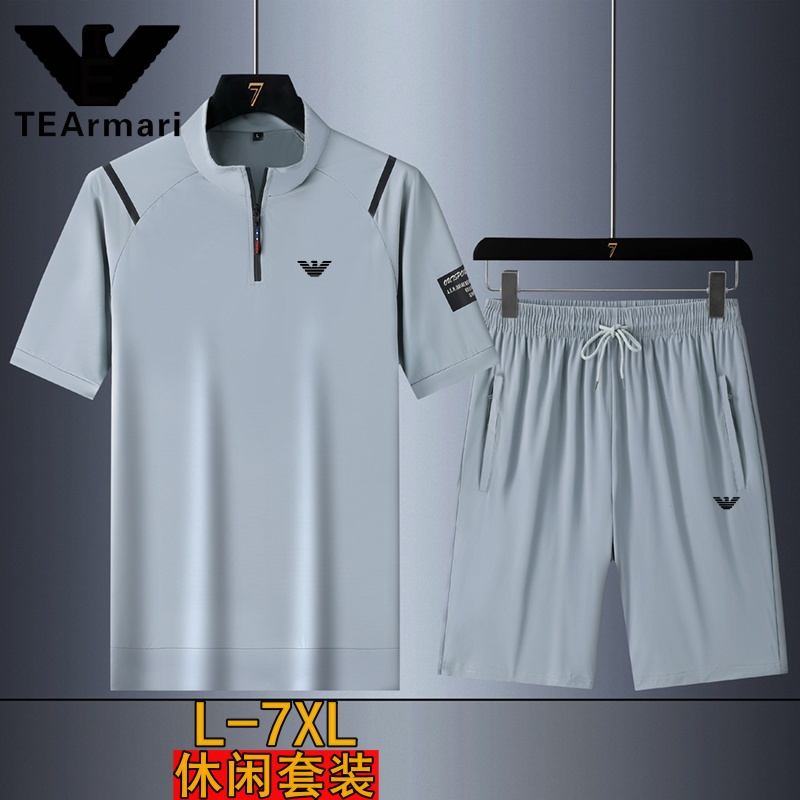 品牌特卖夏季冰丝休闲套装男士速干大码时尚短袖短裤运动服两件套