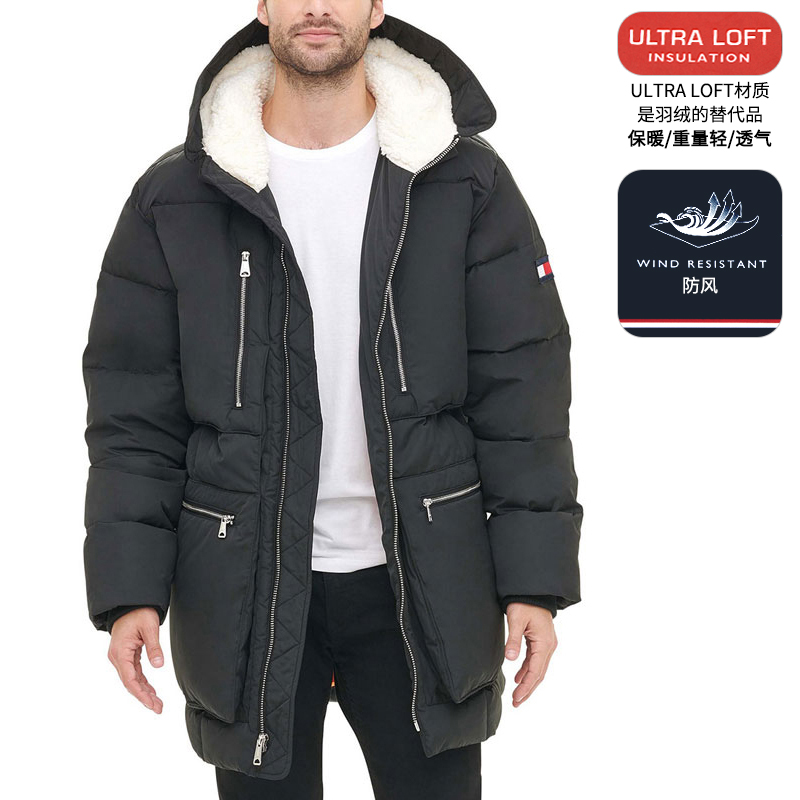TOMMY HILFIGER汤米希尔费格男士冬新款加厚中长款棉服外套全新
