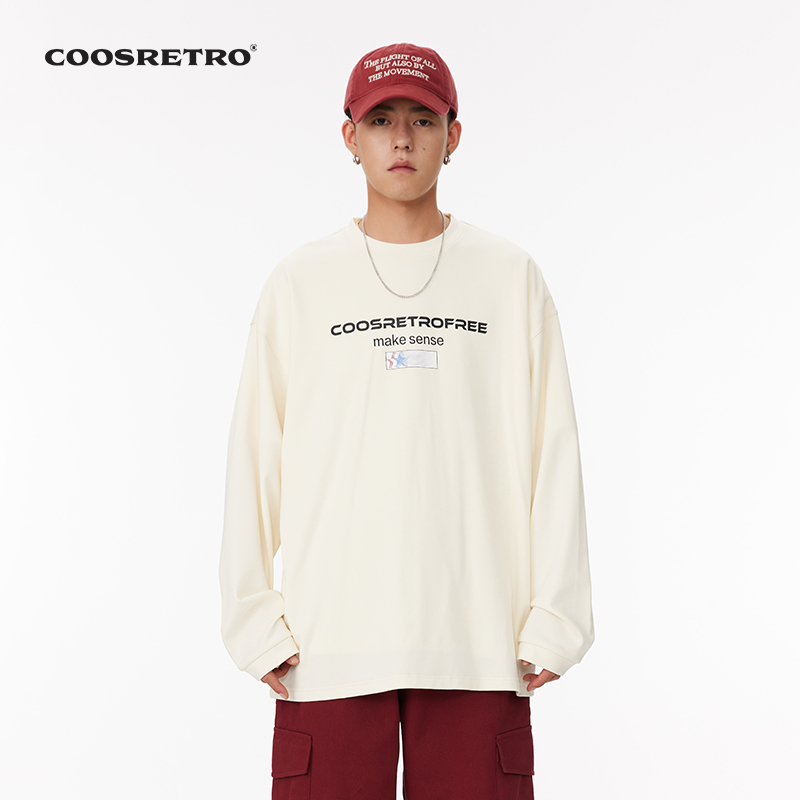 CoosRetro美式复古印花德绒打底衫男女秋冬长袖T恤情侣装CS34J64