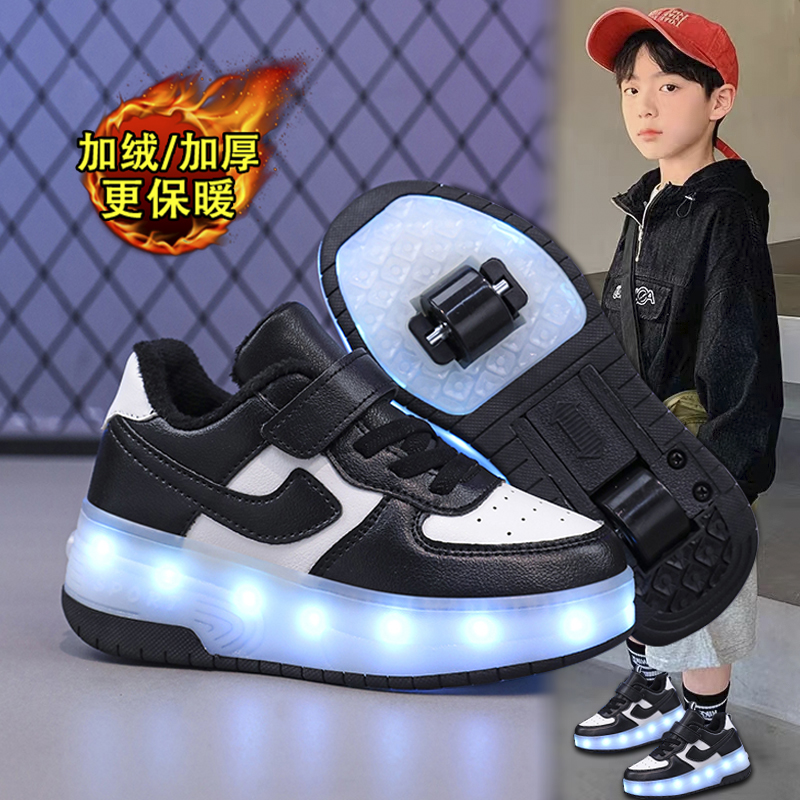 回力潮品暴走鞋加绒秋冬男童鞋儿童运动鞋发光运动鞋子滑轮溜冰鞋