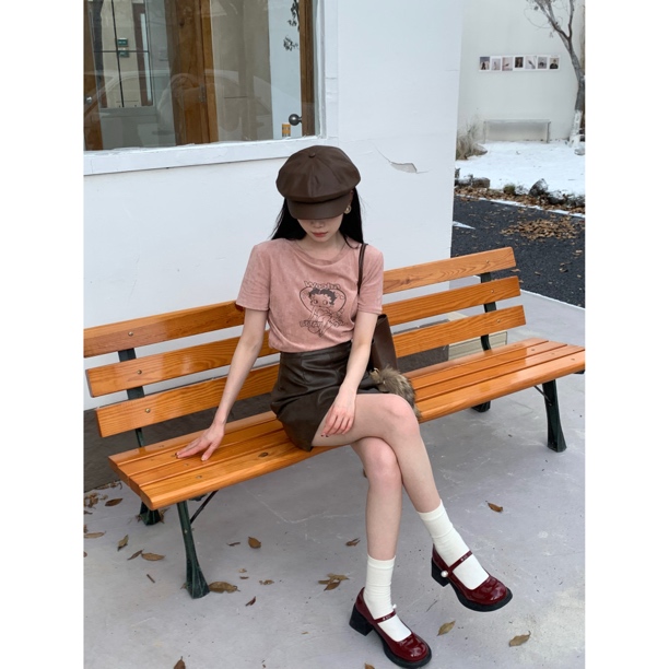 【白白-啊萍推荐！】1769 秋季甜辣妹抽褶印花卡通T恤休闲百搭上衣