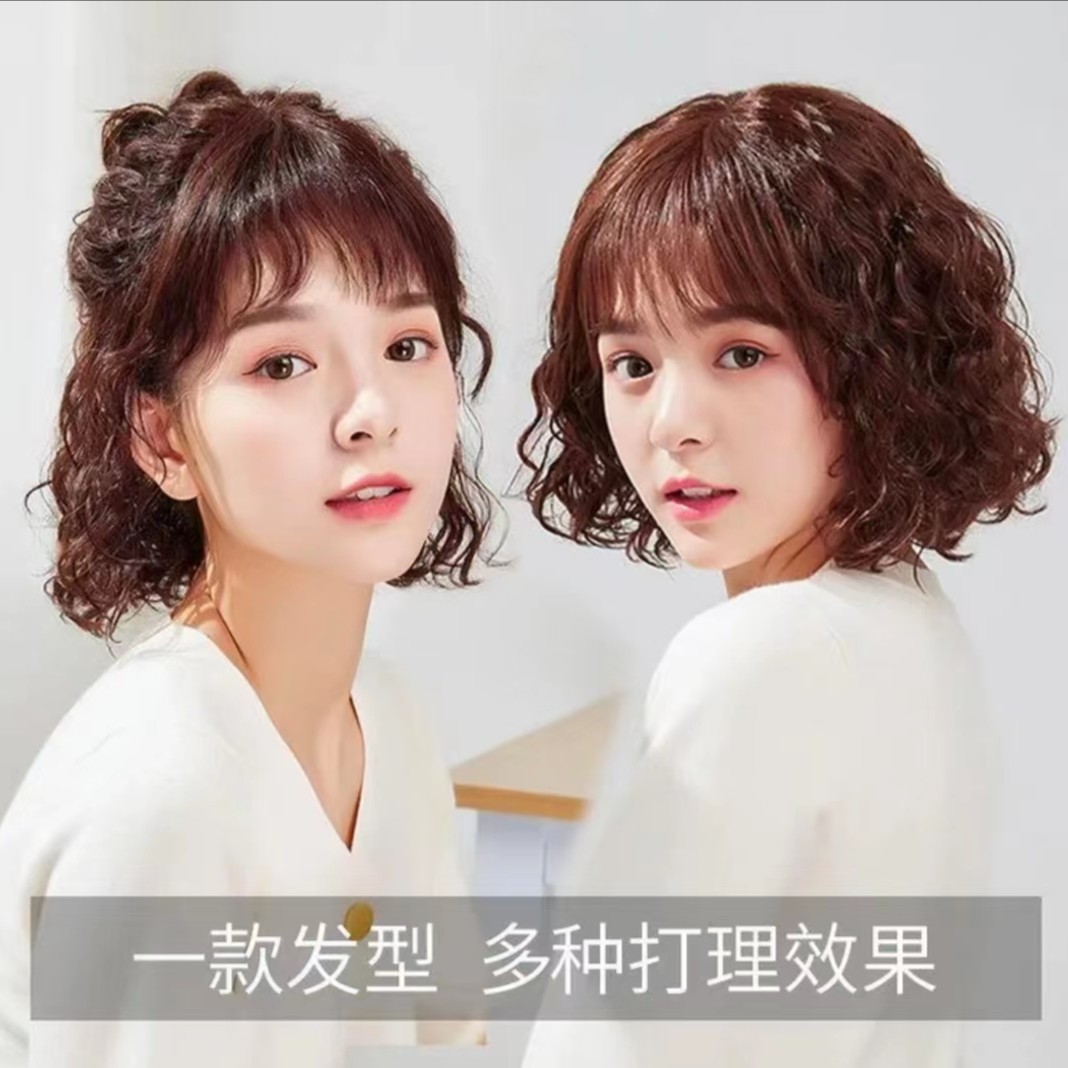假发女短发短卷发全真发发套中老年妈妈中长卷发真人发丝逼真修脸