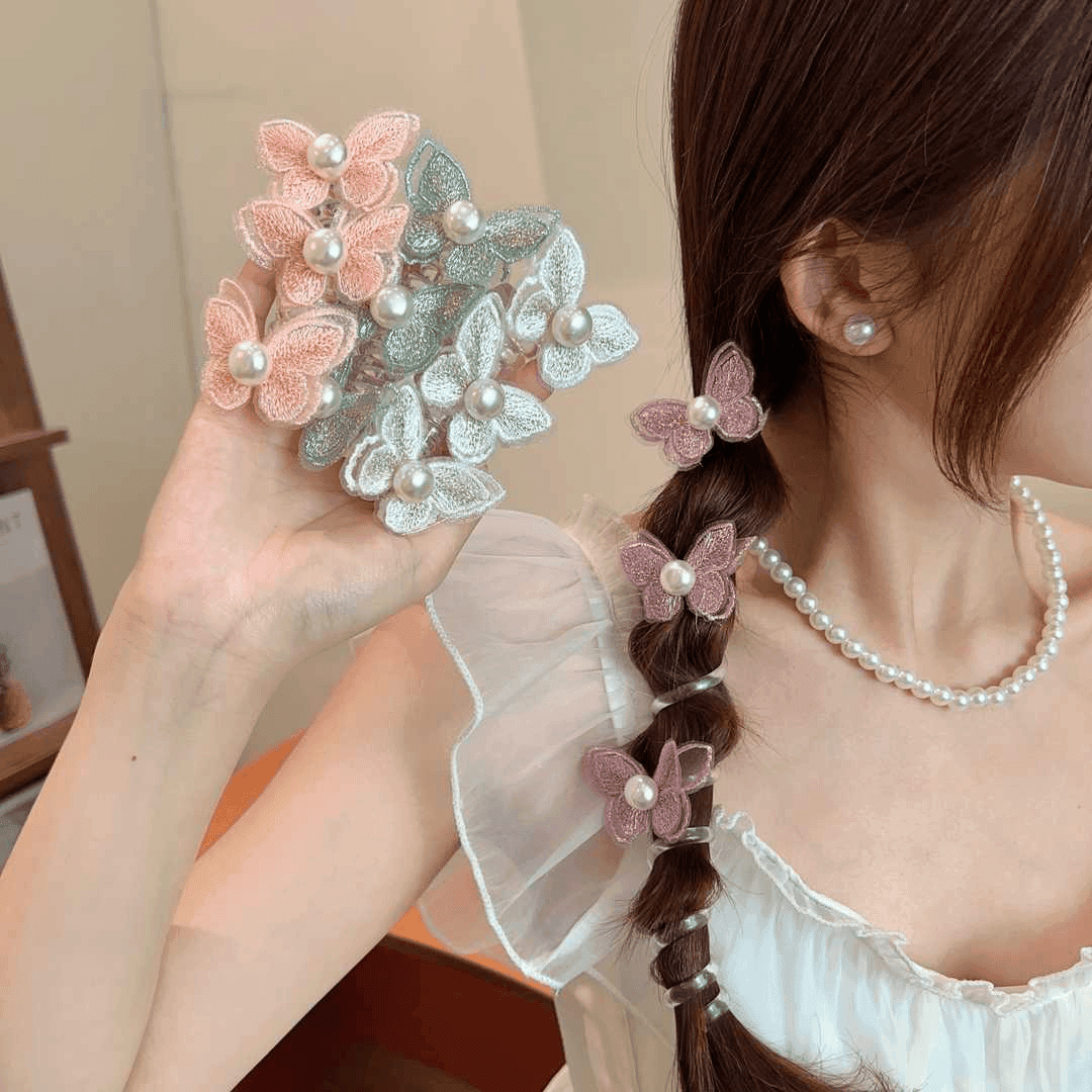 森系蝴蝶泡泡辫头绳新款高级感法式电话线发圈马尾编发神器女超仙