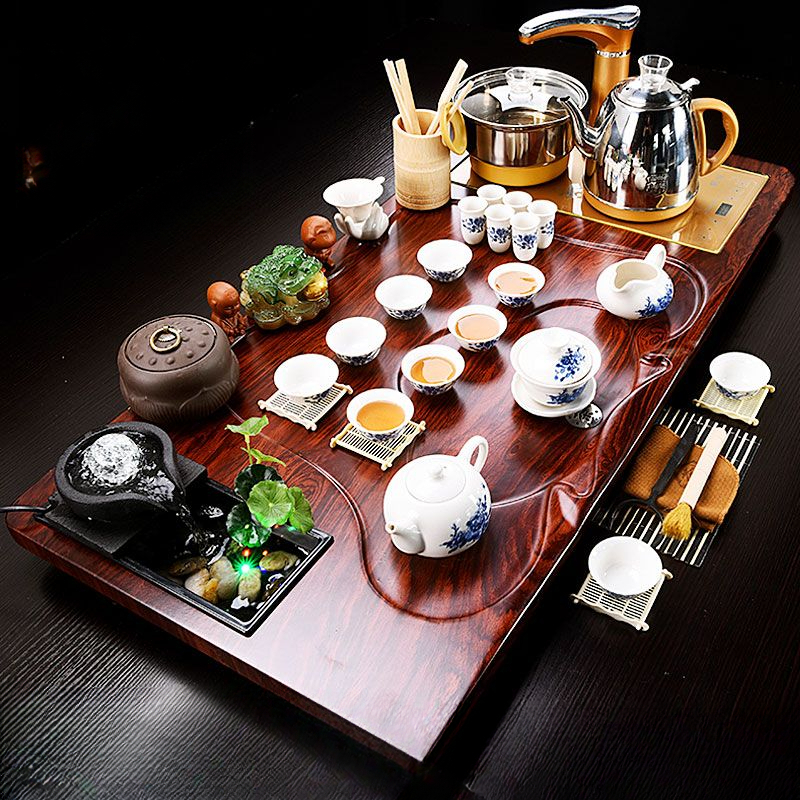 全自动茶具套装家用整套紫砂功夫陶瓷一体茶台道实木茶盘茶托设计