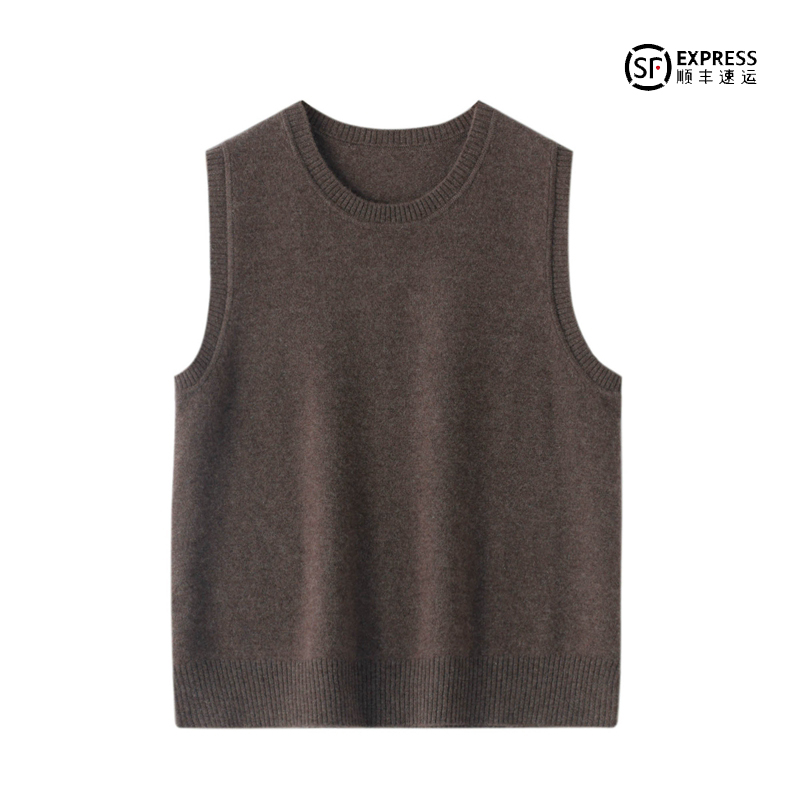 凸显个人时尚感~轻盈干练2023新款无袖圆领羊绒衫简约宽松针织衫