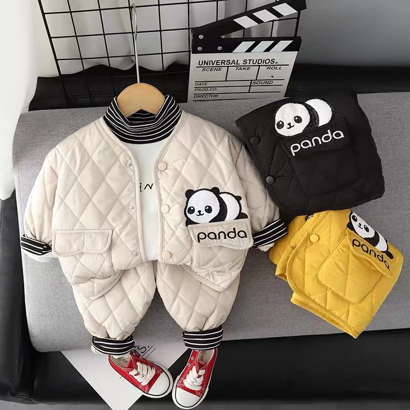 2200240新款宝宝棉服套装秋冬款2023宝宝熊猫两件套洋气保暖加厚