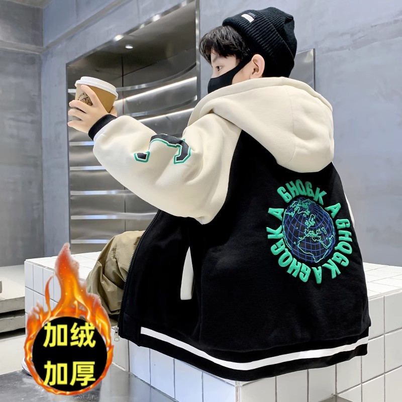 儿童装男童冬装球服外套新款加绒款帅洋气春季中大童男孩网红潮