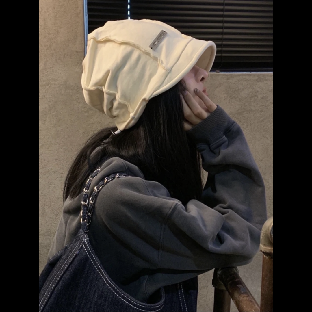 秋冬日系堆堆帽子女显脸小素颜包头帽保暖护耳冷帽男慵懒风月子帽
