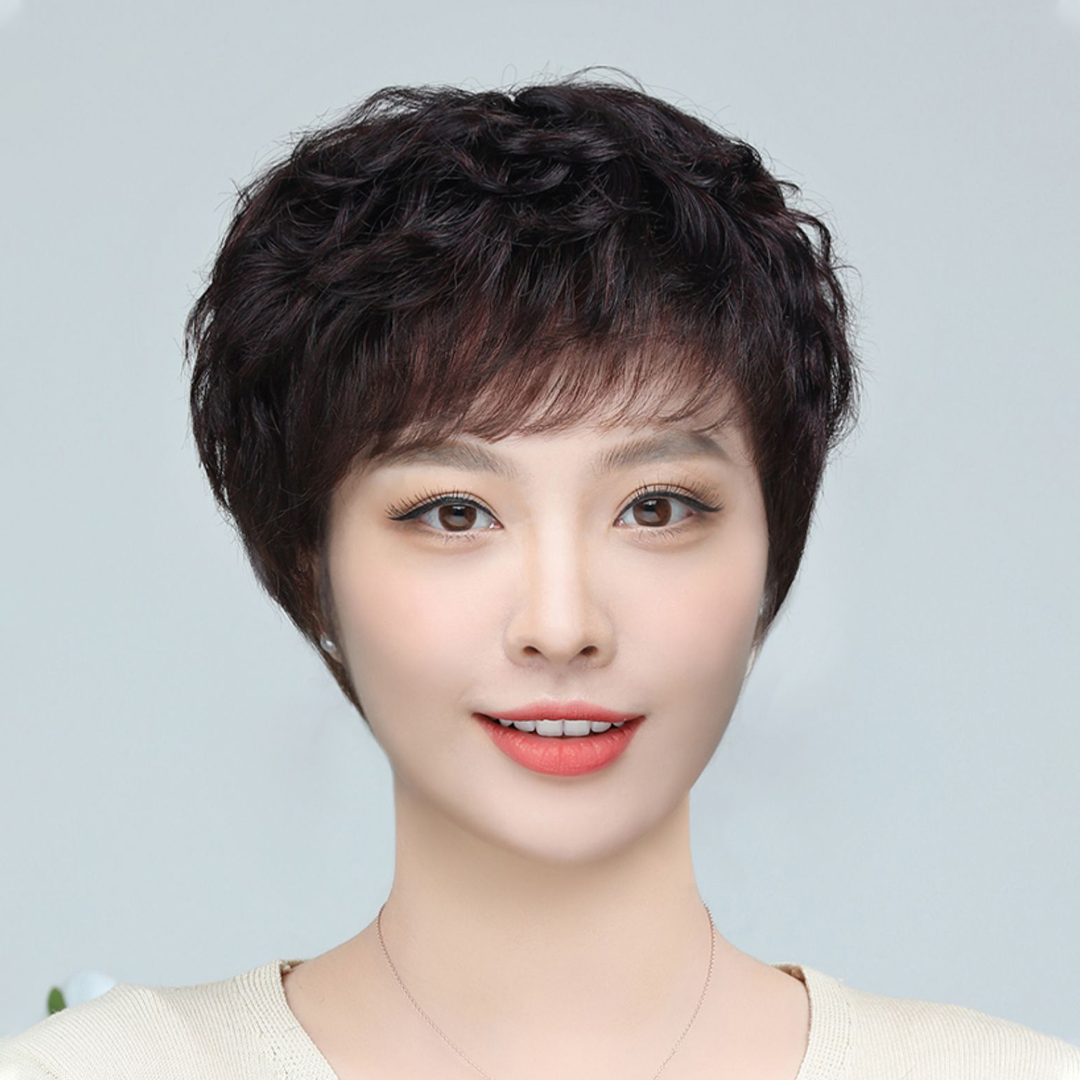 假发真发全真人发全头套女短卷发中老年女士妈妈全真自然假发套
