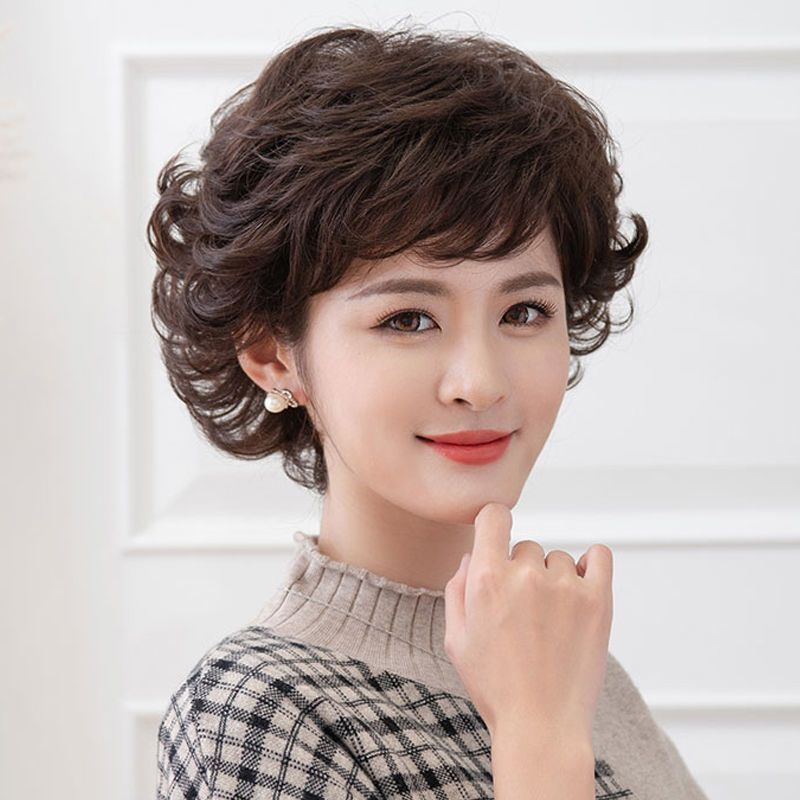 假发女卷发中老年妈妈款蓬松自然轻薄假发套全真人发丝假发头套