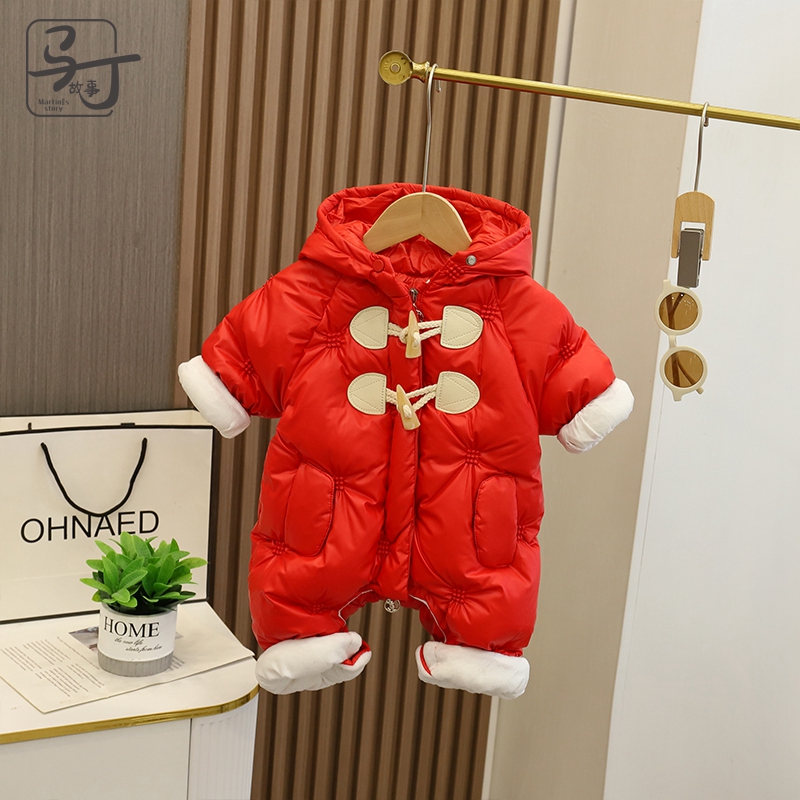 婴幼儿冬装羽绒服新生男女宝宝冬季连体衣拜年服加绒满月百天衣服