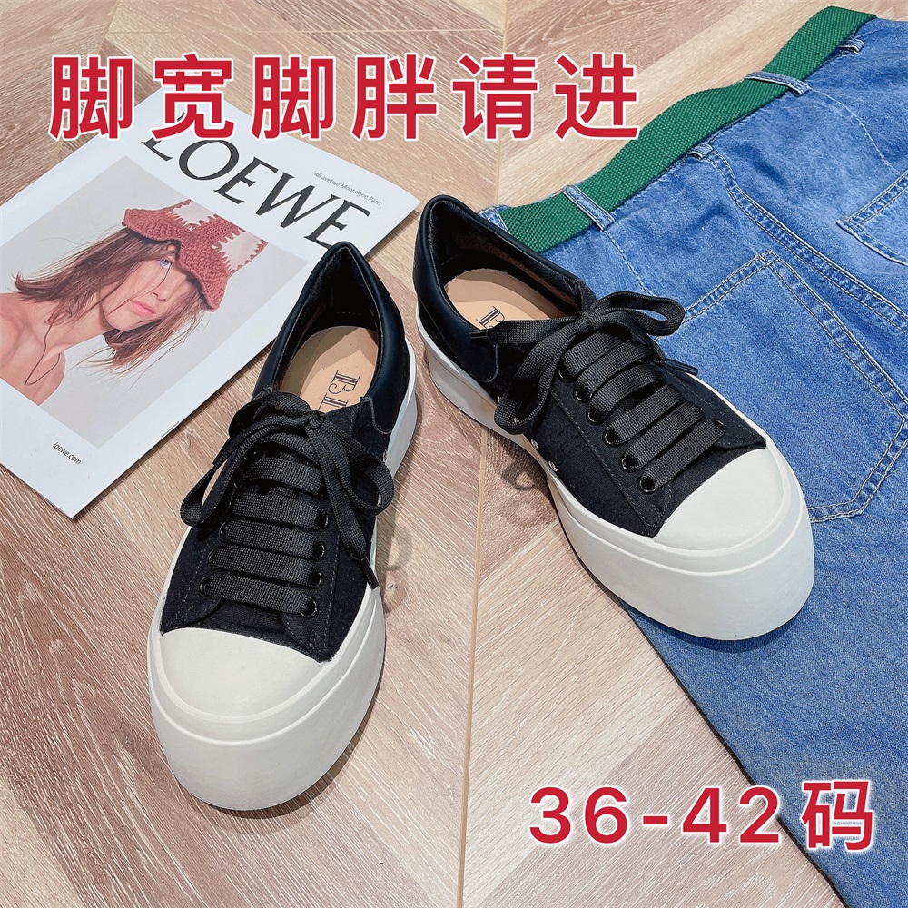 BL【静哥加宽大码女鞋】K8105适合脚宽脚胖贝壳头黑色系带帆布鞋