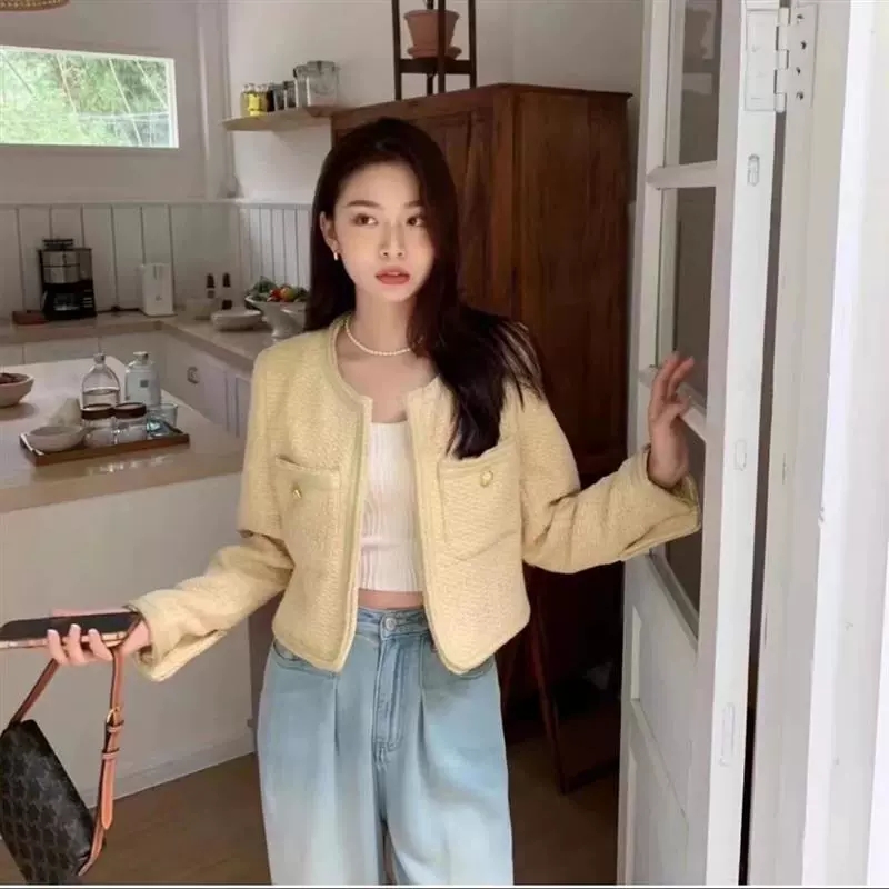 【现货/运费补贴】法式藕粉色小香风外套女粗花呢设计感短款上衣