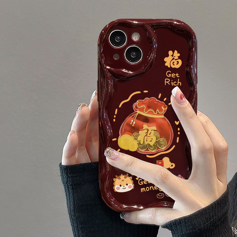 钱袋福适用iPhone15苹果小米华为OPPOvivo金币配件奶油壳14/13/12