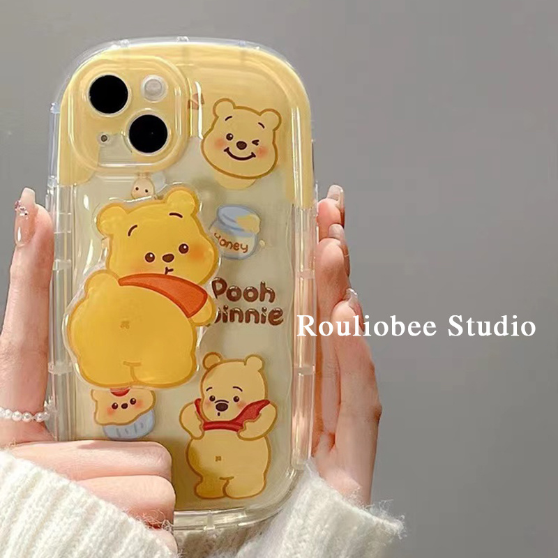 欧克里里蜂蜜维尼熊支架苹果14/13promax手机壳iPhone12女11/xs软