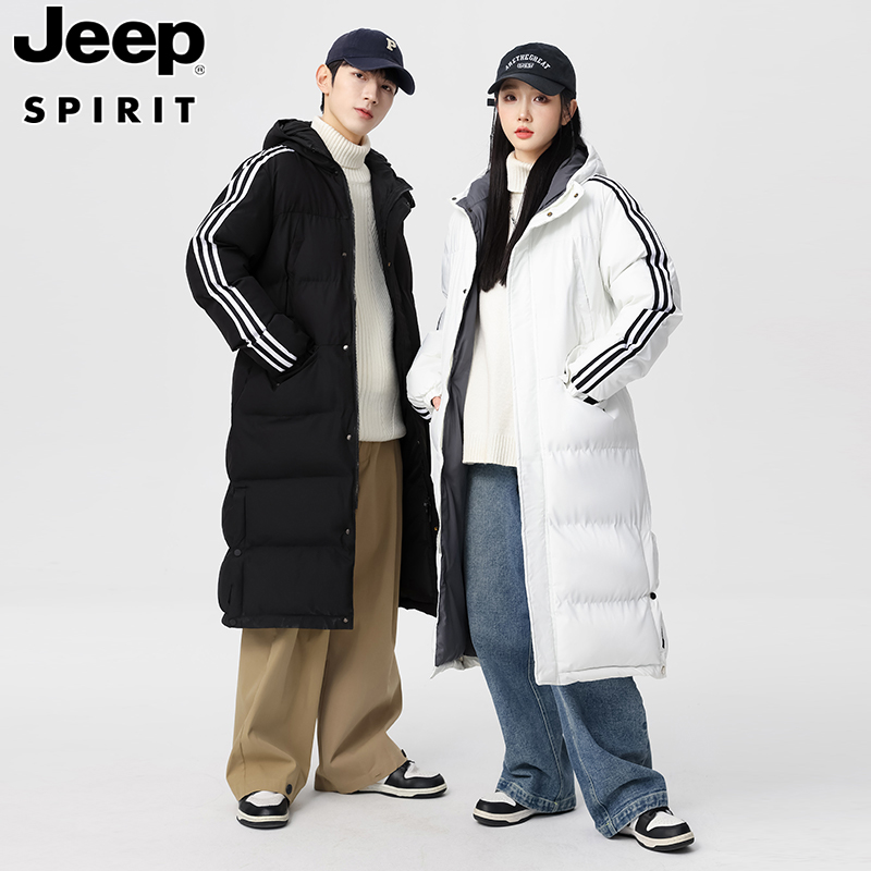 Jeep吉普潮牌棉服男冬季中长款棉衣加厚过膝棉袄保暖加厚情侣外套