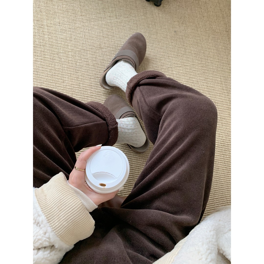 苏安家 冬日保命奶奶裤 一体绒泰迪绒九分裤秋冬外穿高腰直筒长裤