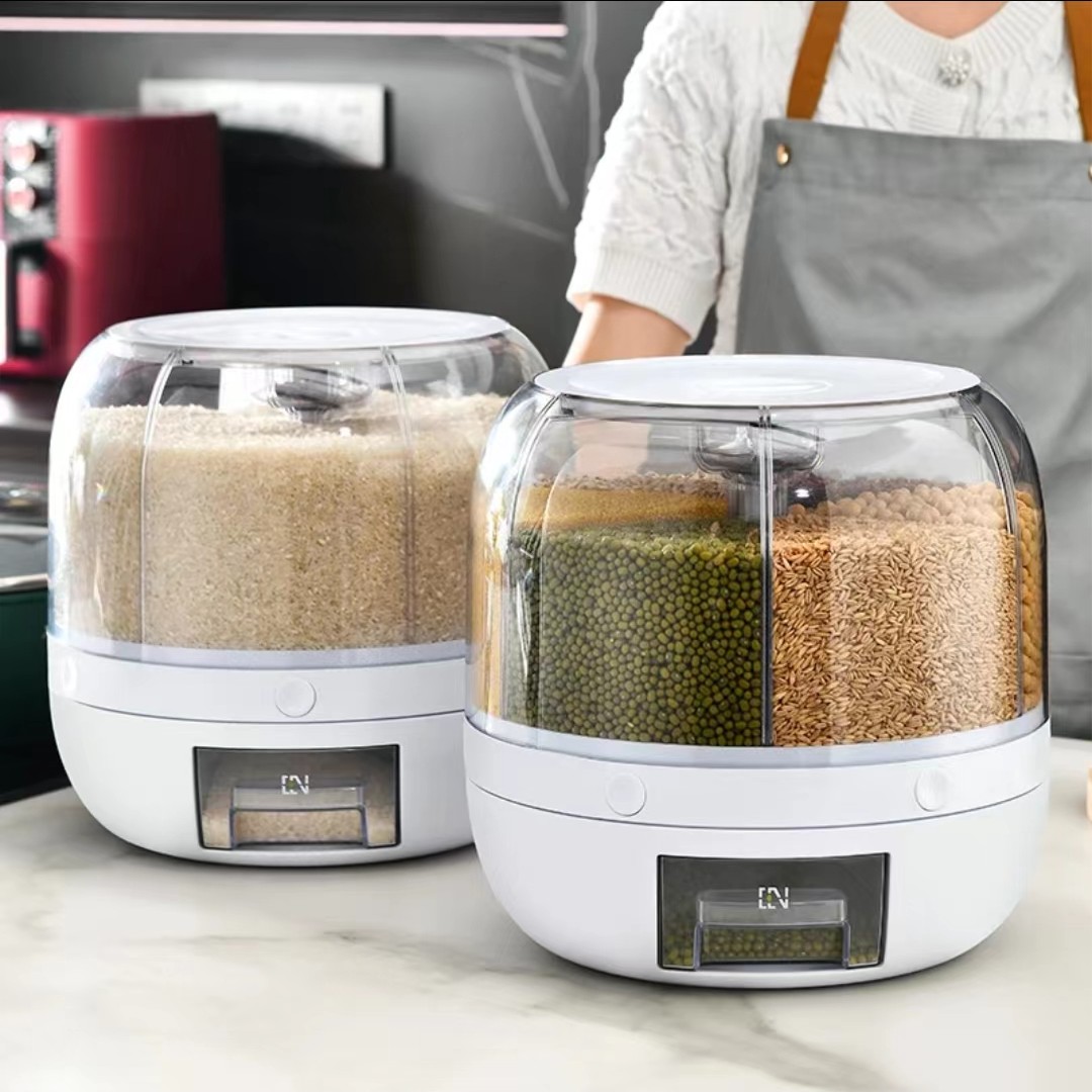 【高货品质】家用旋转五谷杂粮分格装米桶分隔收纳盒清仓