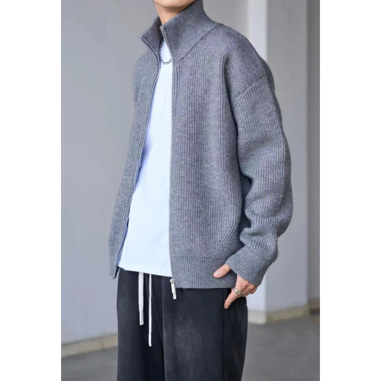 全棉不起球男士针织衫时尚休闲百搭宽松加厚纯色秋冬短款简约