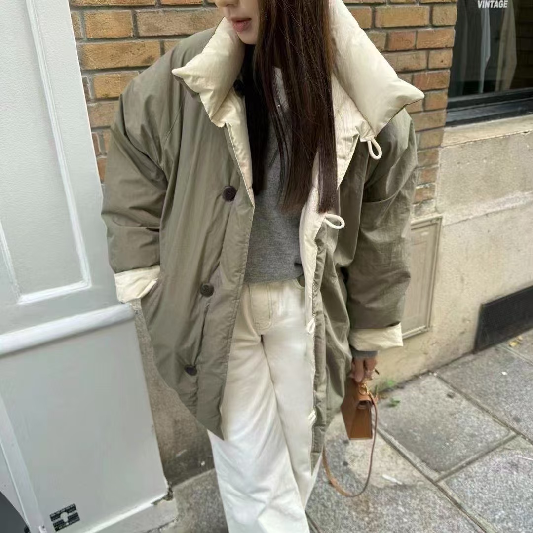 朵儿定制 两面穿立领羽绒服外套 韩系大版宽松IF03