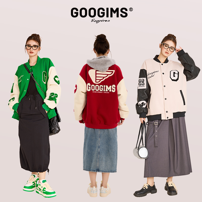 GOOGIMS秋冬棒球服夹克字母美式男女棒球服外套