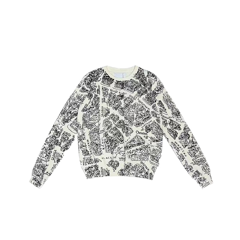 2023秋冬新款印花图腾套头针织毛衣V1047