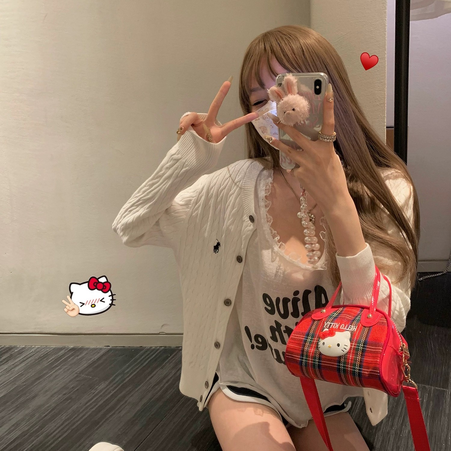 首饰盒/箱 Hellokitty猫KT格子包复古y2k辣妹可爱首饰盒斜挎包ins