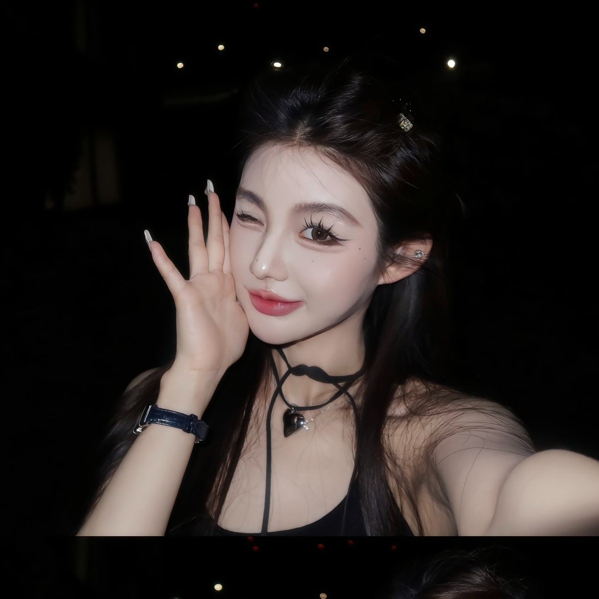 俏朵妍 非金属项链 明星同款项链爱心系带蝴蝶结choke黑色小众ins