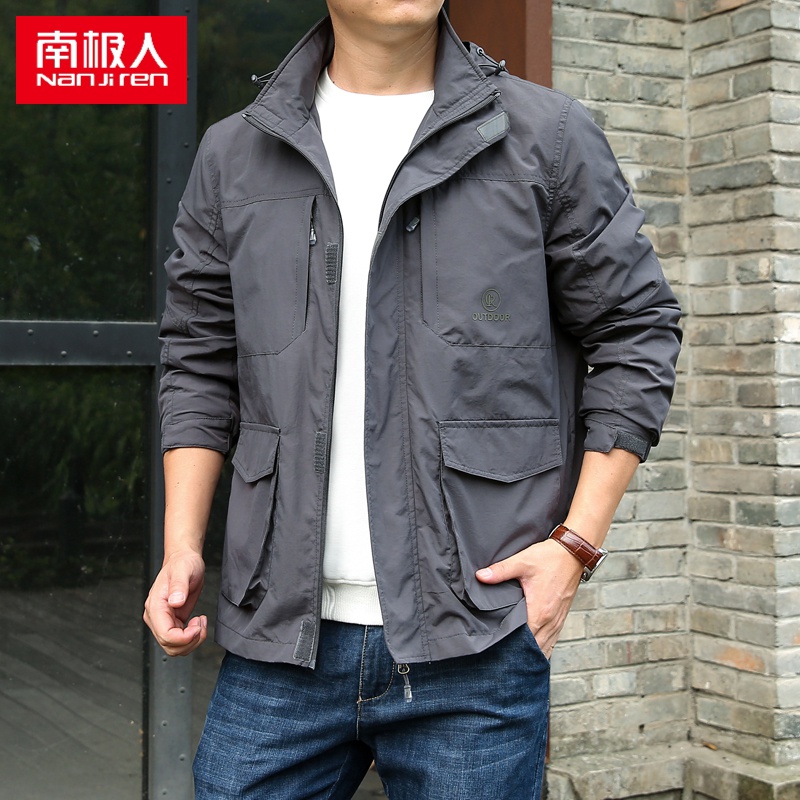 春秋季夹克多口袋工装外套男2023年宽松冲锋衣户外青年休闲上衣男