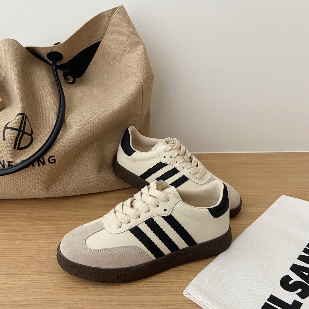 真皮德训鞋女2024春秋韩版新款平底百搭小白鞋板鞋休闲情侣运动鞋