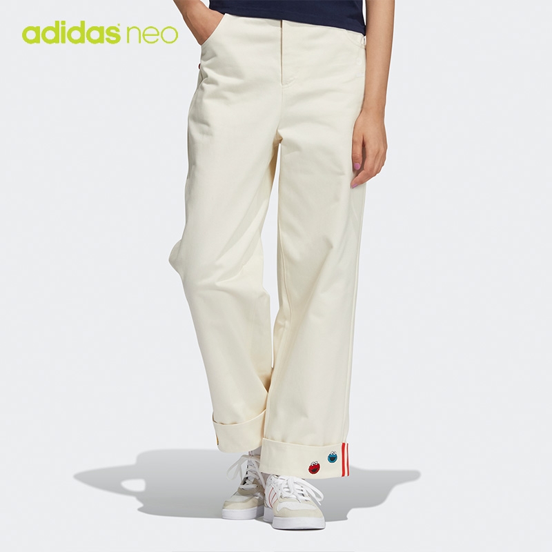 Adidas阿迪达斯Neo女裤2023秋季芝麻街联名休闲阔腿裤长裤HD7276