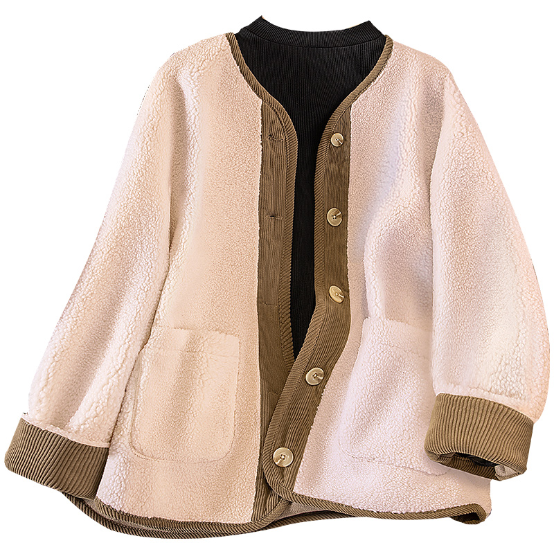 【品牌奥莱】丝柏舍2023冬装新款宽松口袋撞色长袖外套S34B2615A