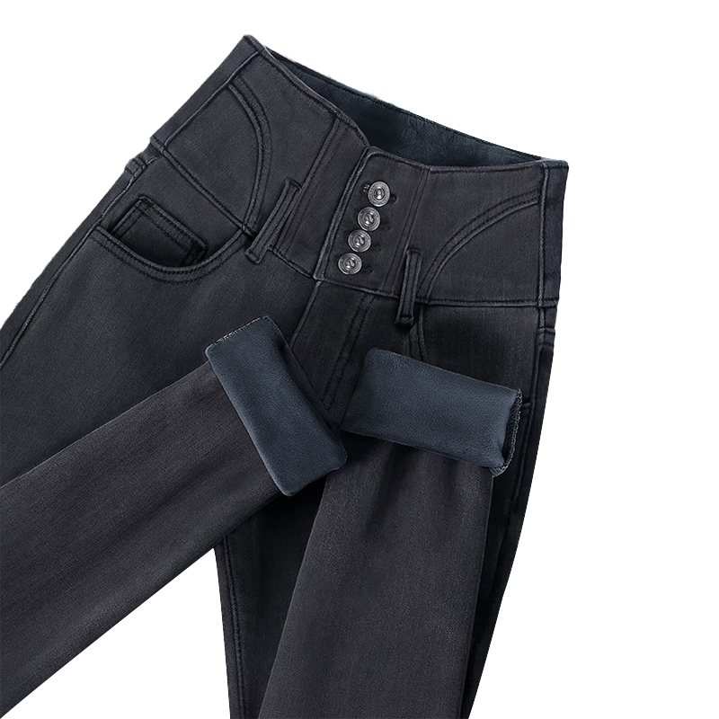 【品牌奥莱】丝柏舍2023冬装新款小脚裤高腰加绒牛仔裤S24K7005K