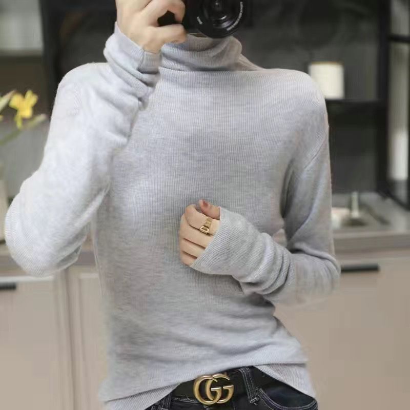 【正在秒杀中】高领针织衫女洋气毛衫内搭打底毛衣软糯堆堆领上衣