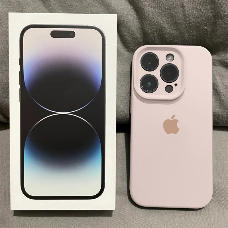 粉白色苹果14ProMax手机壳液态硅胶iPhone15全包13磨砂12耐脏11软
